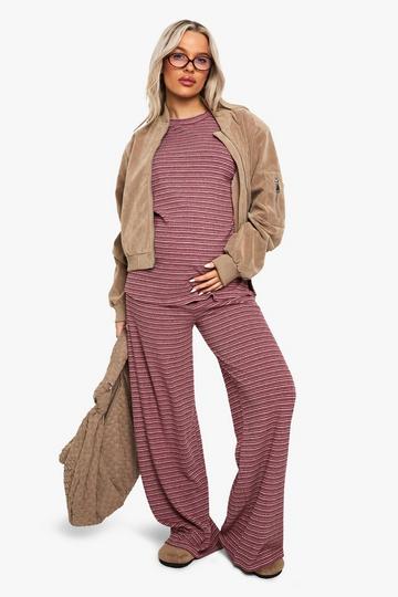 Maternity Rib Tie Waist Stripe Trousers red