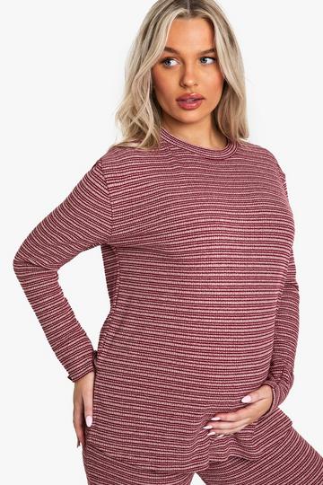 Zwangerschap Oversized Geribbeld Gestreept T-Shirt red