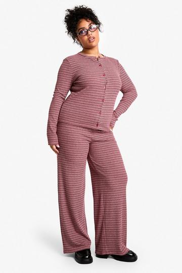 Plus Rib Tie Waist Stripe Trousers red