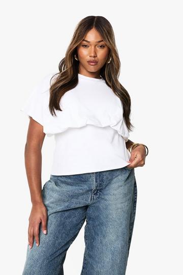 Plus Blouson Fitted Cotton Top white