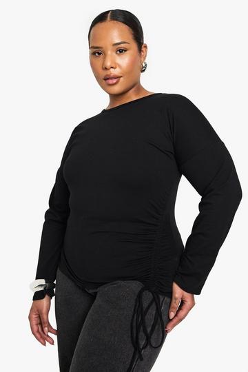 Plus Geplooide Katoenen Top black