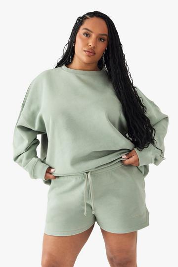 Plus DSGN Studio Embroidered Sweat Shorts sage