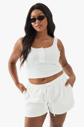 Plus DSGN Studio Embroidered Sweat Shorts ecru