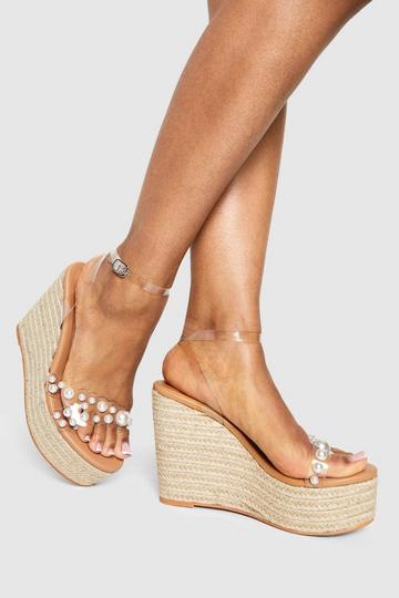 Pearl Detail Clear Wedges nude