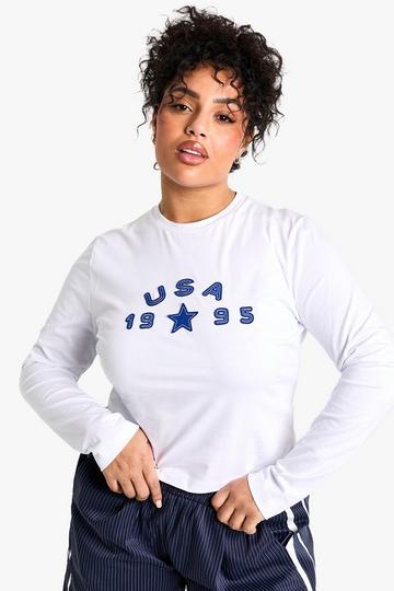 Plus Applique USA Fitted T-Shirt white