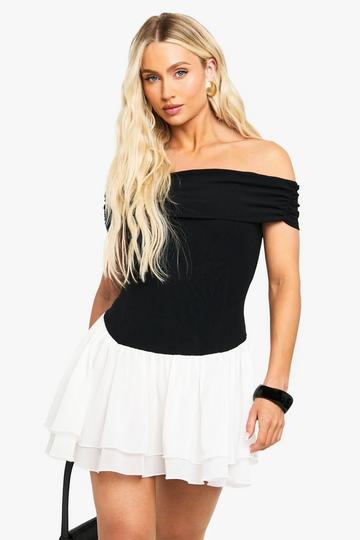 Bardot Chiffon Mix Mini Dress black