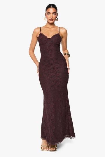 Lace Strappy Maxi Dress chocolate
