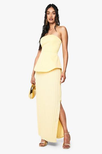 Bandeau Peplum Chiffon Mix Maxi Dress lemon