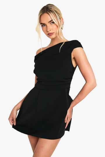 Asymmetric Drape Tailored Mini Dress black