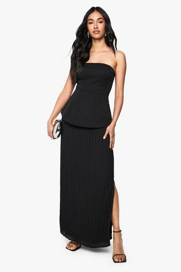 Bandeau Peplum Chiffon Mix Maxi Dress black
