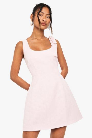 Boucle Scoop Neck Tailored Mini Dress pink
