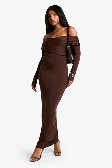 Soft Touch Twist Bardot Maxi Dress chocolate