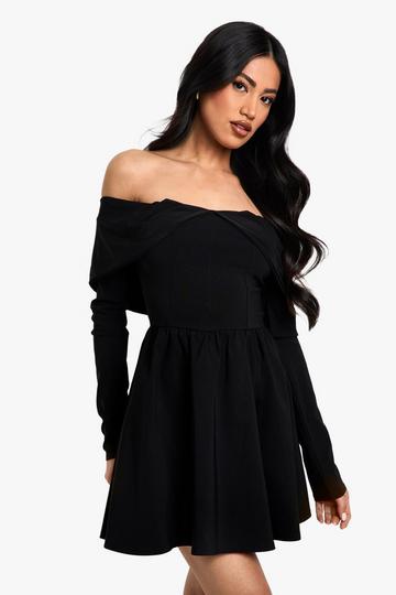 Bengaline and Slinky Mix Long Sleeve Skater Dress black