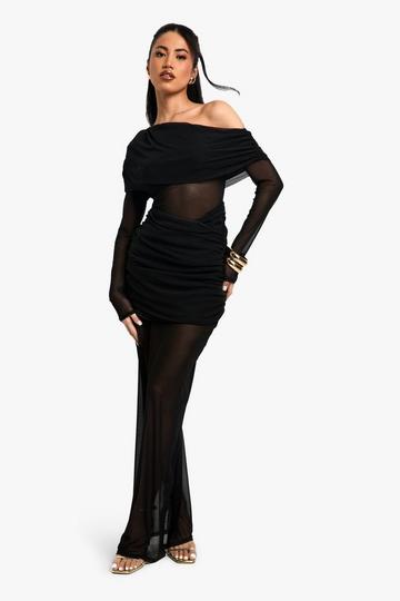 Mesh and Slinky Mix Maxi Dress black