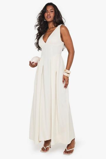 Cream White Structured Skater Maxi Dress