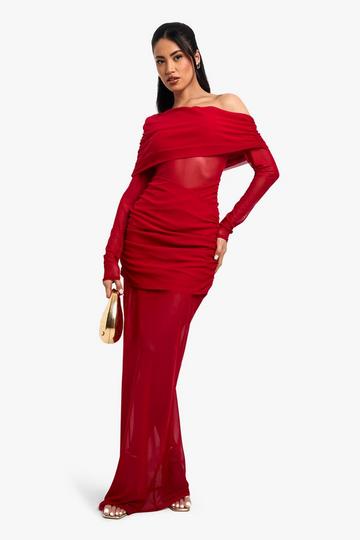 Mesh En Strakke Maxi Jurk red