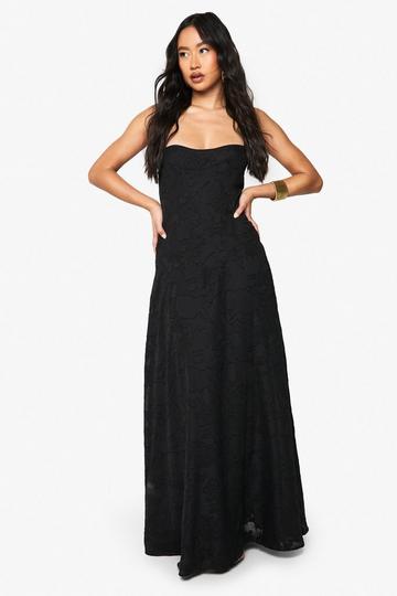 Textured Strappy Cowl Maxi Dress black