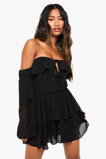 Robe courte à volants et col bateau black