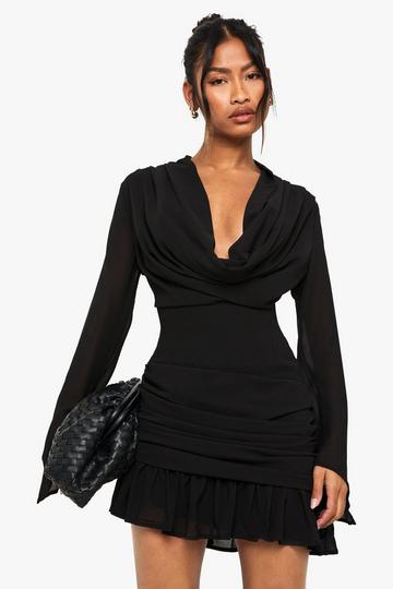 Mini Jurk Met Col En Lange Mouwen black
