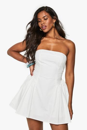 Strapless Poplin Mini Skater Jurk white