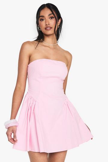 Bandeau Poplin Mini Skater Dress baby pink