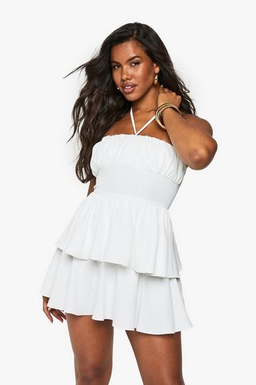 Halterneck ruched bust skater dress white