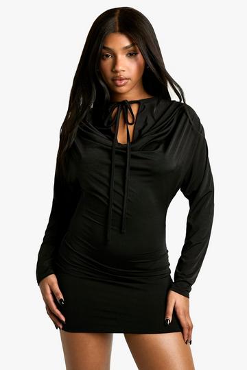 Cowl Strap Detail Long Sleeve Mini Dress black