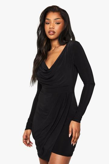 Slinky Rouched Wrap Mini Dress black