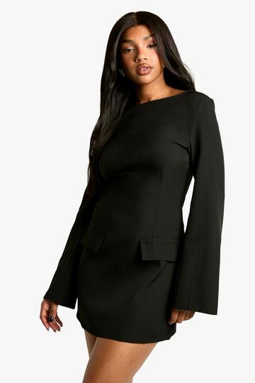 Long Sleeve Slash Neck Tailored Mini Dress black