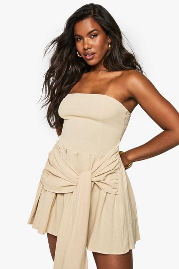 Linen Look pleated Wrap Mini Dress neutral