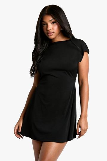 Tie Plunge Back Mini Dress black