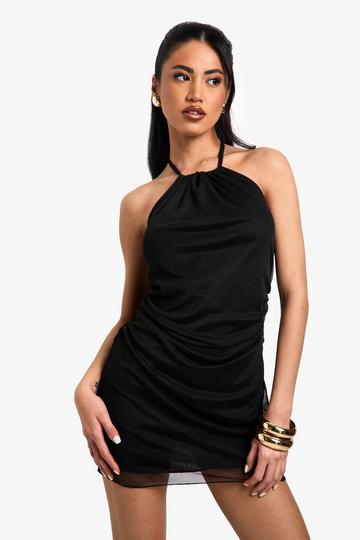 Halterneck Mesh Mini Dress black