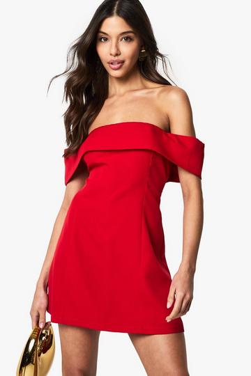 Red Bardot Foldover Tailored Mini Dress