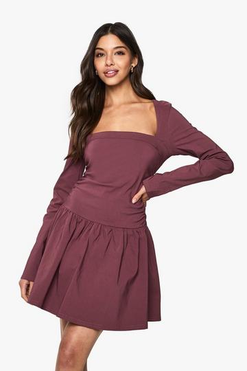 Long Sleeve Skater Mini Dress mauve