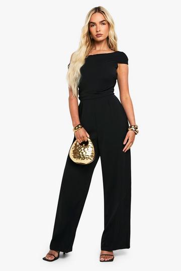Asymmetric Drape Tailored Wide Leg jumpsuit black