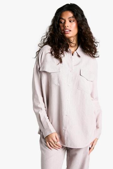 Oversized Gestreept Utility Overhemd Met Perzikhuid pink