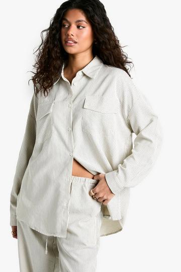 Striped Peached Utility Oversized Shirt stone