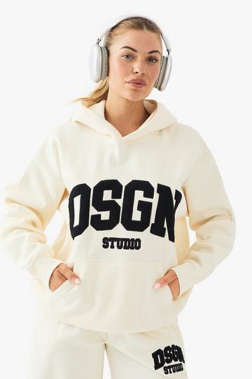 DSGN Studio Towelling Applique Oversized Hoodie stone
