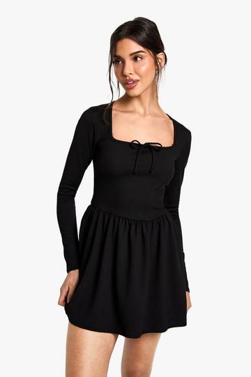 Tie Neck Detail Smock Mini Dress black