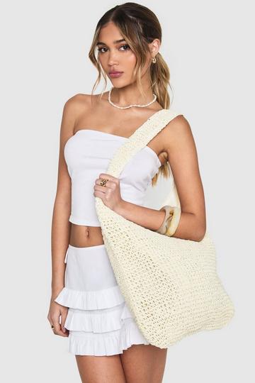 Cream White Slouchy Raffia Shoulder Bag