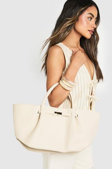 PU Tote Bag Met Sluiting En Textuur tan