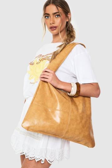 Distressed Leather Slouchy Tote Bag tan