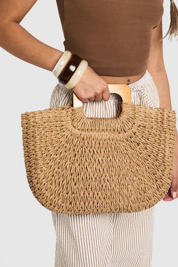 Bast-Tasche mit eckigem Henkel light brown