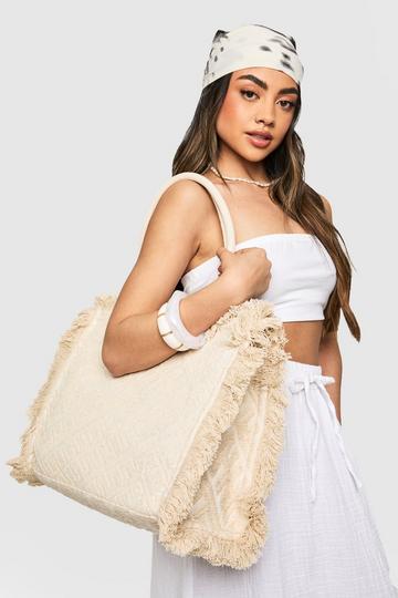 Fringe Detail Beach Bag white