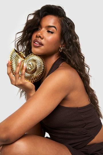 Metallic Acrylic Gold Shell Clutch Bag