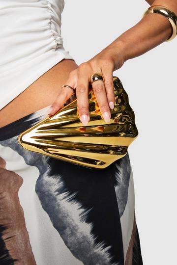 Gold Metallic Metallic Shell Clutch Bag