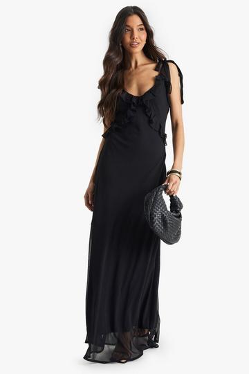 Chiffon Ruffle Maxi Dress black