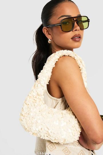 Sequin Embellished Shoulder Bag cream