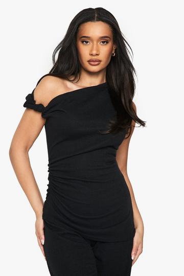 Textured Off Shoulder Ruched Top black