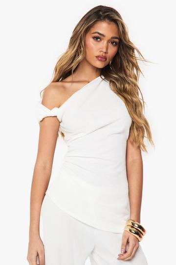 Textured Off Shoulder Ruched Top ecru